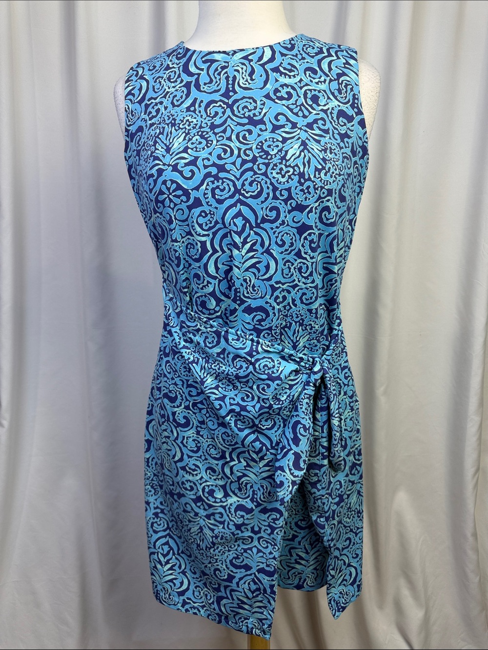 J. McLaughlin Blue Patterned Sleeveless Sarong Dress, Medium